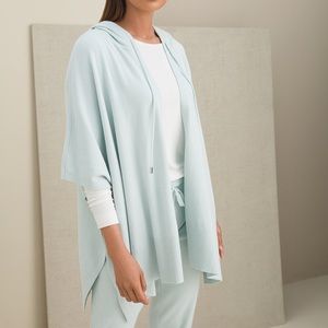 Hooded Cotton 2% cashmere ruana poncho